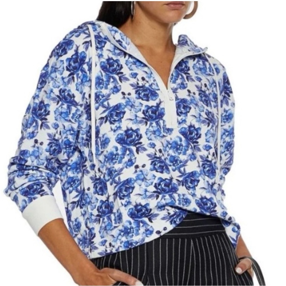 Alice + Olivia Quinlan Floral Half Zip Crop Hoodie Size XS